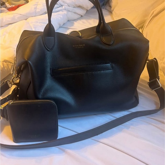 Mina Baie Handbags - Mina Baie Midi Vegan Black Leather Bag